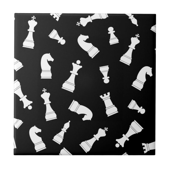 Black and White Chess Piece Pattern Ceramic Tile (Front)
