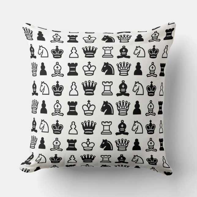 Black and White Chess Piece Pattern Cushion (Front)