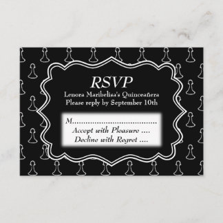 Black and White Chess Themed Quincenera RSVP Card
