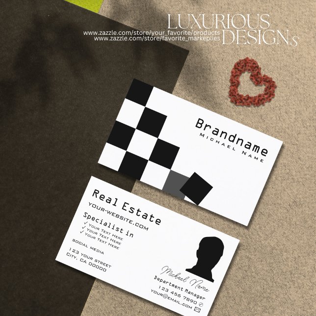 Black and White Chessboard Modern with Photo Cool Business Card (Creator Uploaded)
