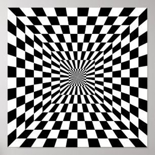 Black and White Chessboard Optical Illusion Poster
