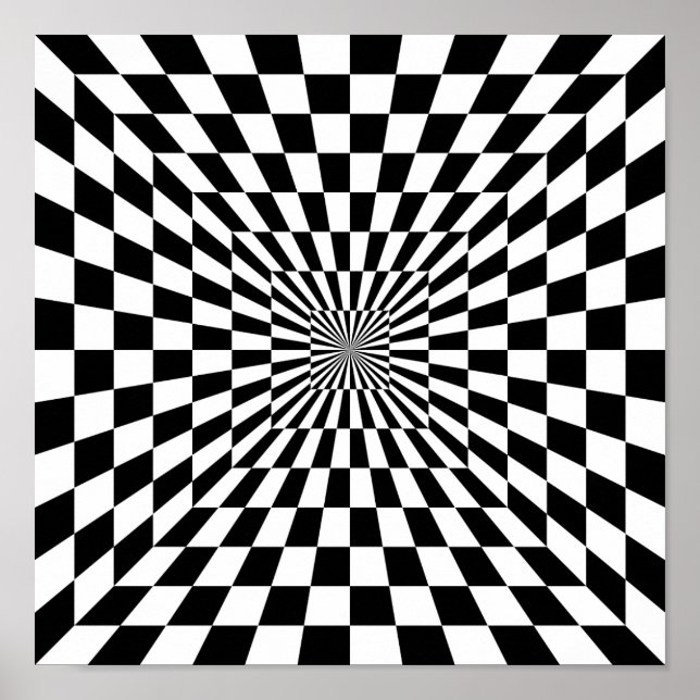 Black and White Chessboard Optical Illusion Poster (Front)