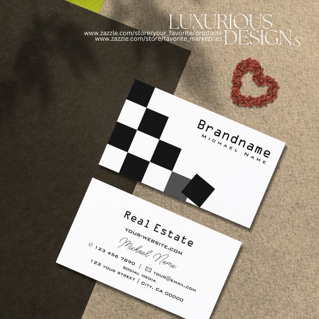 Black and White Chessboard Professional Stylish Business Card (Creator Uploaded)