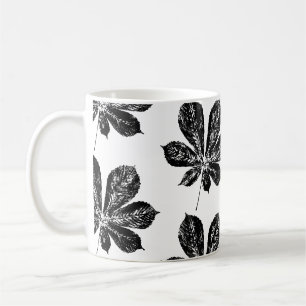 Black and White Chestnut Leaf Print Coffee Mug