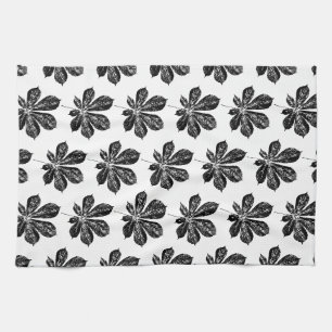 Black and White Chestnut Leaf Print Tea Towel