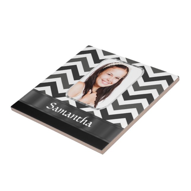 Black and white chevron ceramic tile (Side)