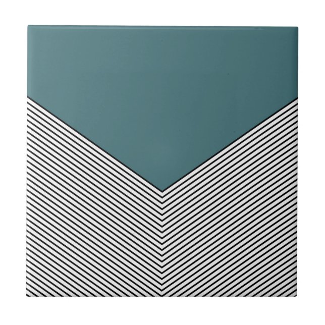 Black and white chevron design and blue triangle ceramic tile (Front)