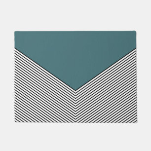 Black and white chevron design and blue triangle doormat