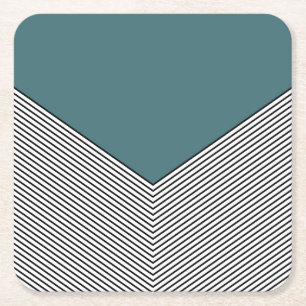 Black and white chevron design and blue triangle square paper coaster