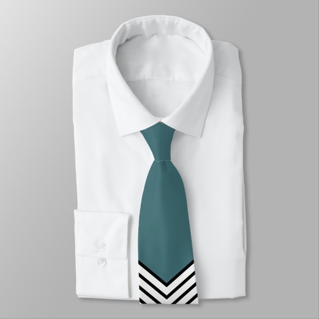 Black and white chevron design and blue triangle tie (Tied)