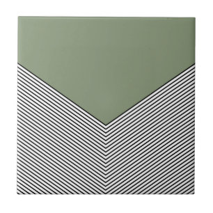 Black and white chevron design and green triangle ceramic tile