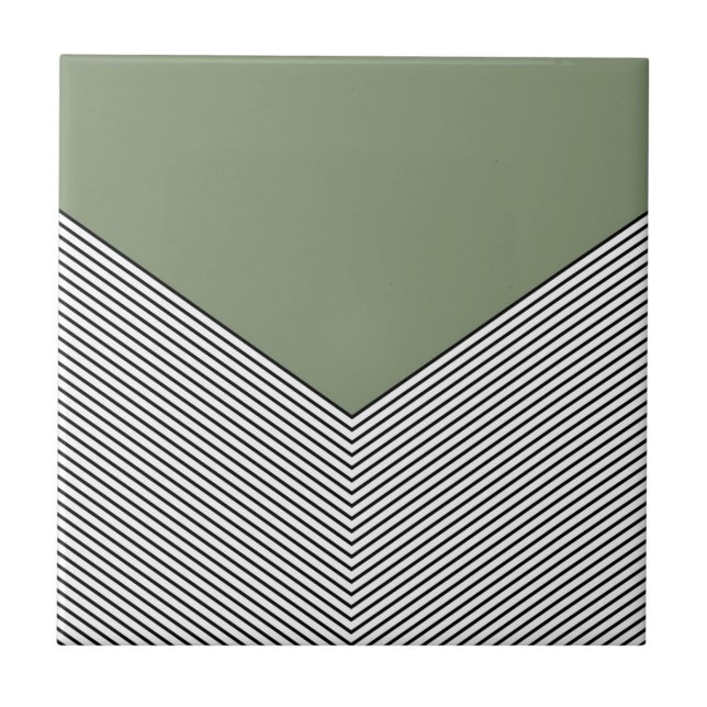 Black and white chevron design and green triangle ceramic tile (Front)