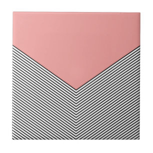 Black and white chevron design and pink triangle ceramic tile