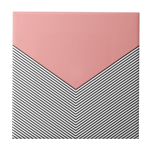 Black and white chevron design and pink triangle ceramic tile (Front)