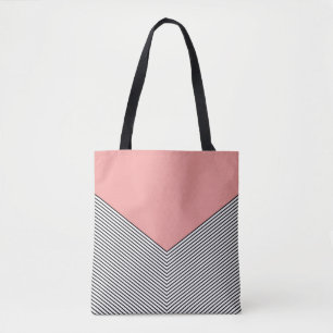 Black and white chevron design and pink triangle tote bag