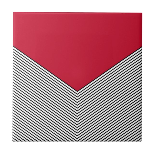 Black and white chevron design and red triangle ceramic tile (Front)