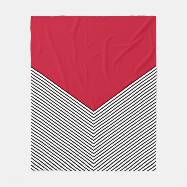 Black and white chevron design and red triangle fleece blanket (Front)