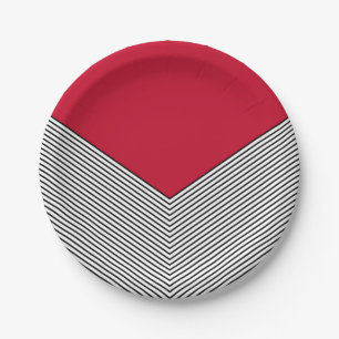 Black and white chevron design and red triangle paper plate
