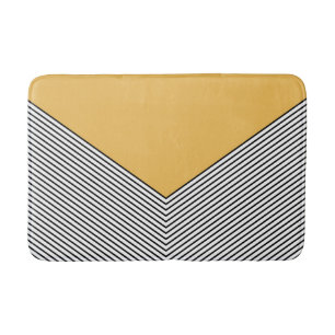 Black and white chevron design and yellow triangle bath mat