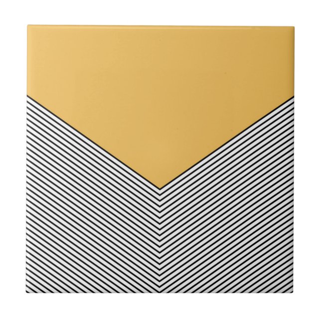 Black and white chevron design and yellow triangle ceramic tile (Front)