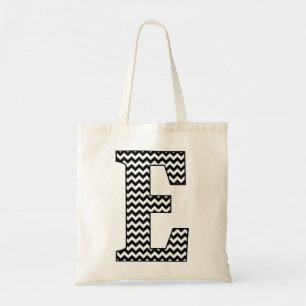 Black and White Chevron "E" Monogram Tote Bag