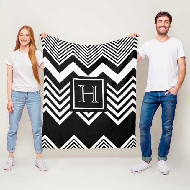 Black and White Chevron Fleece Blanket (In Situ)