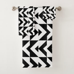 Black and White Chevron Geometric Pattern Bath Towel Set