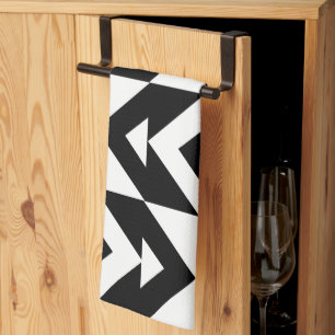 Black and White Chevron Geometric Pattern Tea Towel