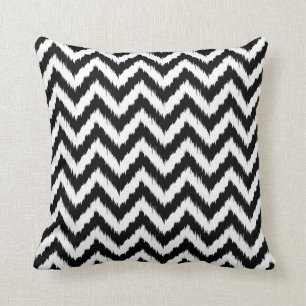 Black and White Chevron Ikat Pattern Cushion