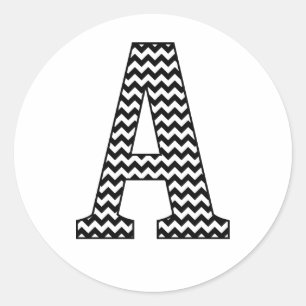 Black and White Chevron Letter A  Classic Round Sticker