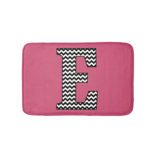 Black and White Chevron Letter E Monogram Bath Mat