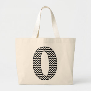 Black and White Chevron Letter O Monogram Large Tote Bag