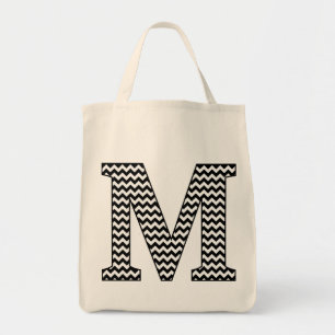 Black and White chevron "M" Monogram Tote Bag