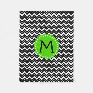 Black and White Chevron Monogram Fleece Blanket