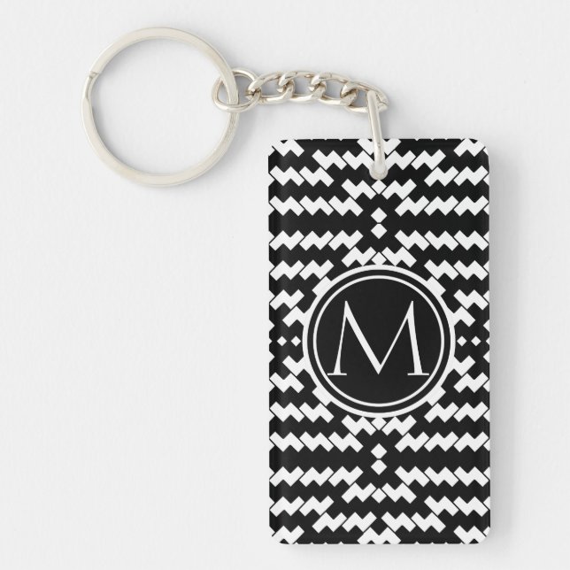 Black and White Chevron Monogram Key Ring (Front)