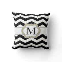 Black and White Chevron Monogram Pillow