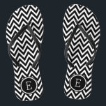 Black and White Chevron Monogram Thongs<br><div class="desc">Custom printed flip flop sandals with a stylish modern chevron pattern and your custom monogram or other text in a circle frame. Click Customise It to change text fonts and colours or add your own images to create a unique one of a kind design!</div>