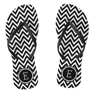 Black and White Chevron Monogram Thongs