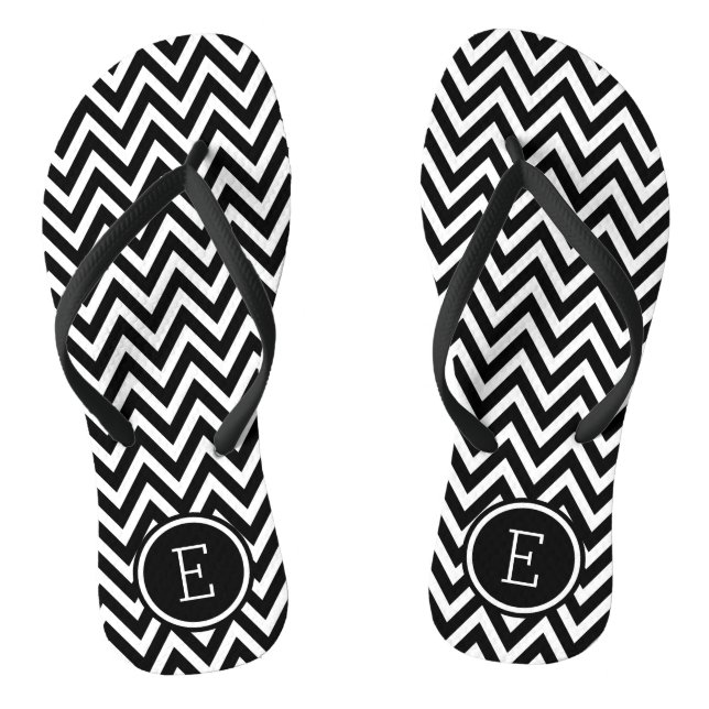 Black and White Chevron Monogram Thongs (Footbed)