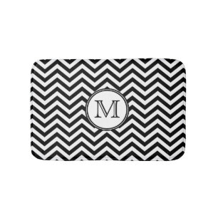 Black and White Chevron Monogrammed Bath Mat