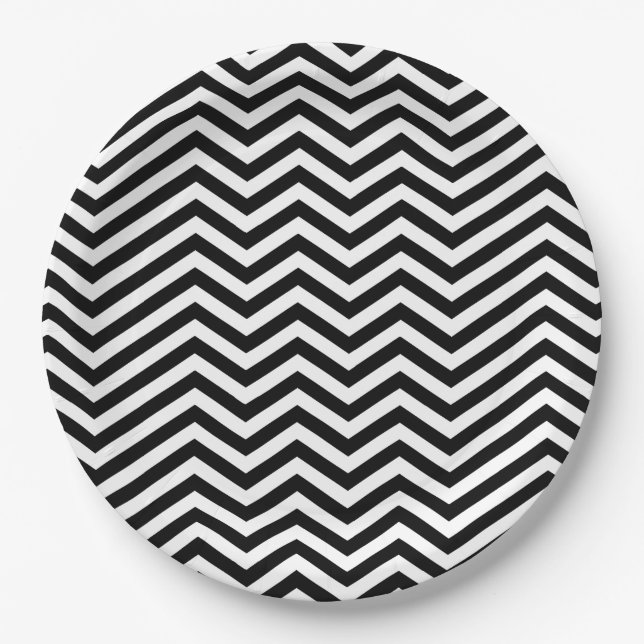 black and white chevron  paper plate (Front)