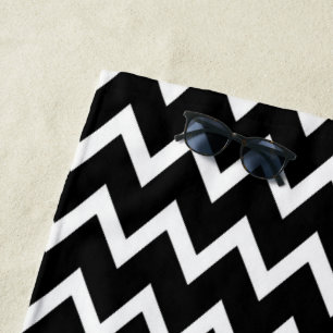  Black And White Chevron Pattern  Beach Towel