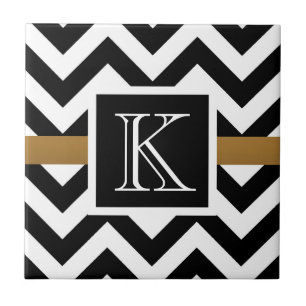 Black and White Chevron Pattern Ceramic Tile