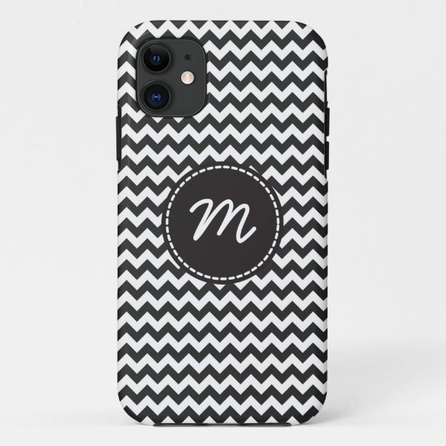 Black and White Chevron Pattern Custom Monogram Case-Mate iPhone Case (Back)