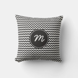 Black and White Chevron Pattern Custom Monogram Cushion