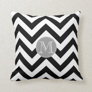 Black and white Chevron Pattern monogram Cushion