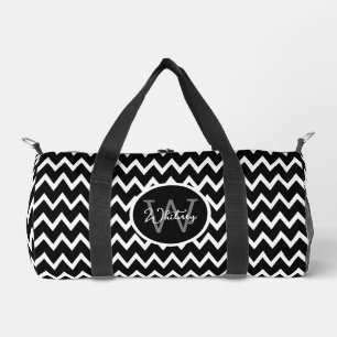 Black And White Chevron Pattern Monogrammed Small Duffle Bag