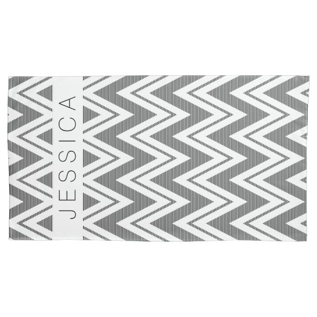 Black And White Chevron Pattern Pillowcase (Front)