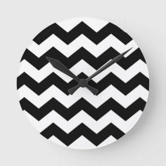Black and White Chevron Pattern Round Clock