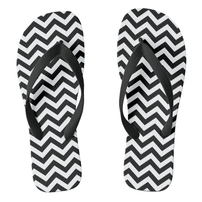 Black And White Chevron Pattern Thongs (Footbed)